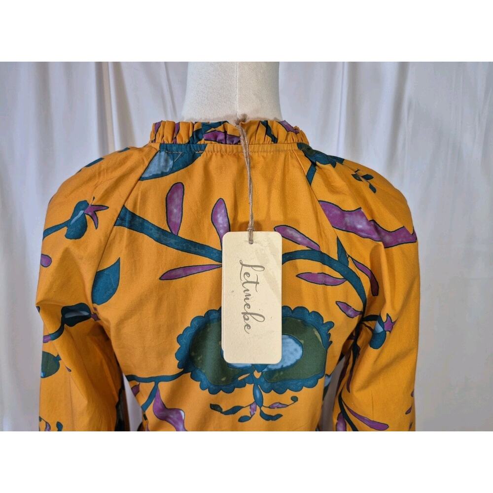 Anthropologie Let Me Be Cotton Orange Green Floral Mini Dress NWT XS - Picture 12 of 15